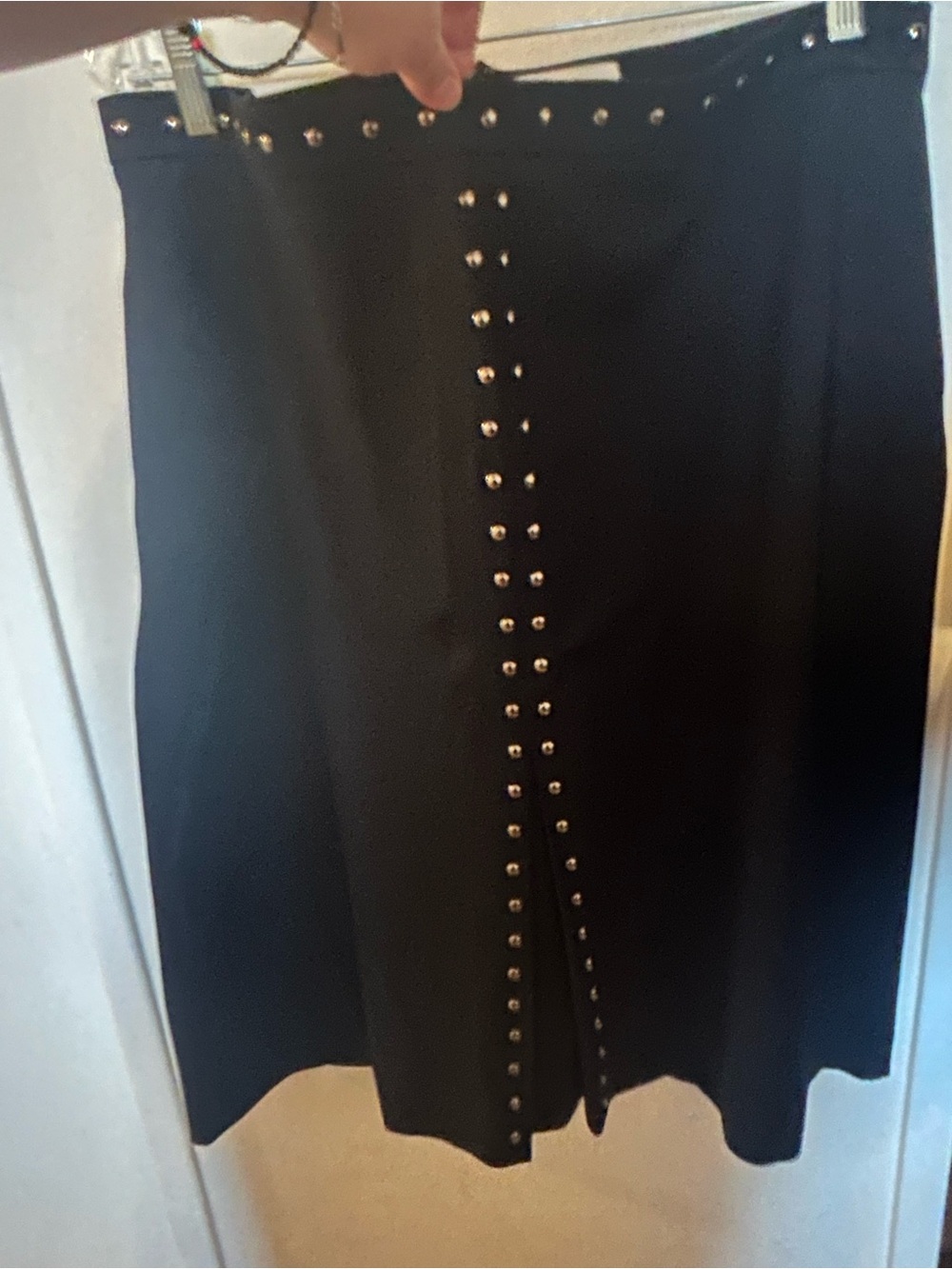 Laura Black A-Line Midi Skirt with Silver Stud Trim